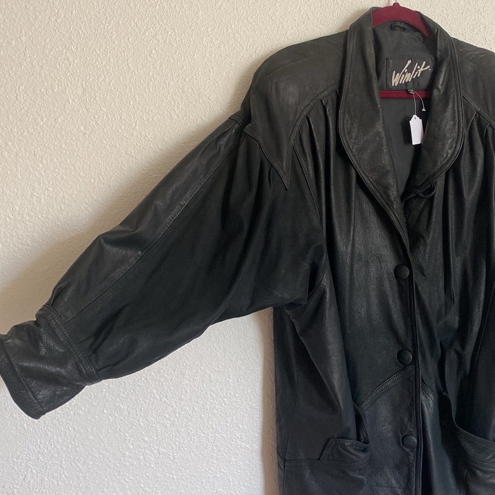 π€90s batwingβ Leather coat Vtg - Picture 3 of 11